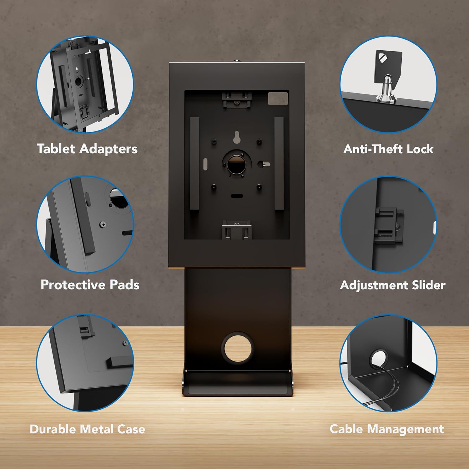 iPad Kiosk Stand with Printer Shelf, Locking Anti-Theft, Black | Tablet POS Stand for Countertop Checkout, 90°
