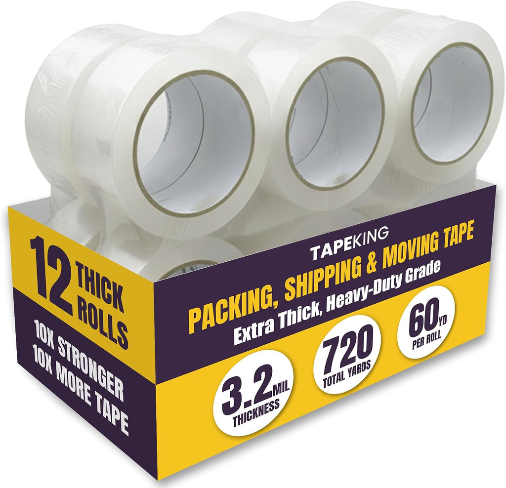 Clear Packing Tape Ultra Thick | 60 Yards Per Roll (12 Rolls) | 2 Inch Wide Heavy Duty Packing Tape 3.2mil Strong