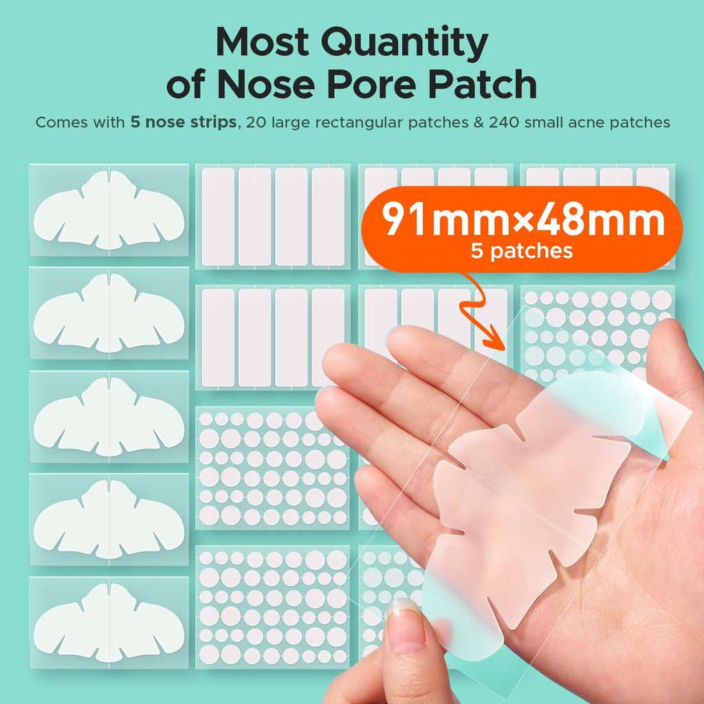 Hydrocolloid Pimple Patches, XL Nose Pore Strips 91 x 48 mm, 265 Count