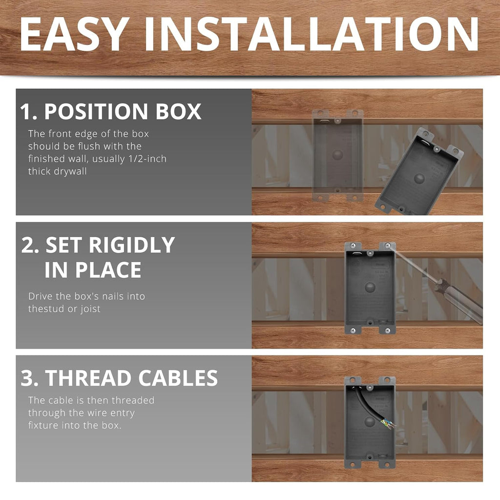 HXH 1-Gang Shallow Electrical Outlet Box, 8 Cubic Inch Old Work Remodel Box