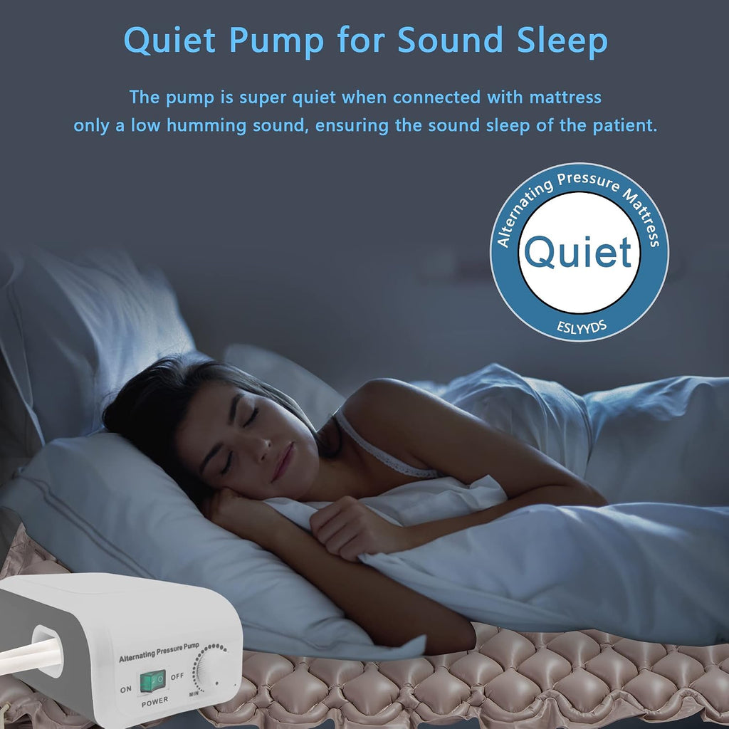 Alternating Air Pressure Mattress for Medical or Standard Bed with Electric Quiet Pump System and Pad Topper to