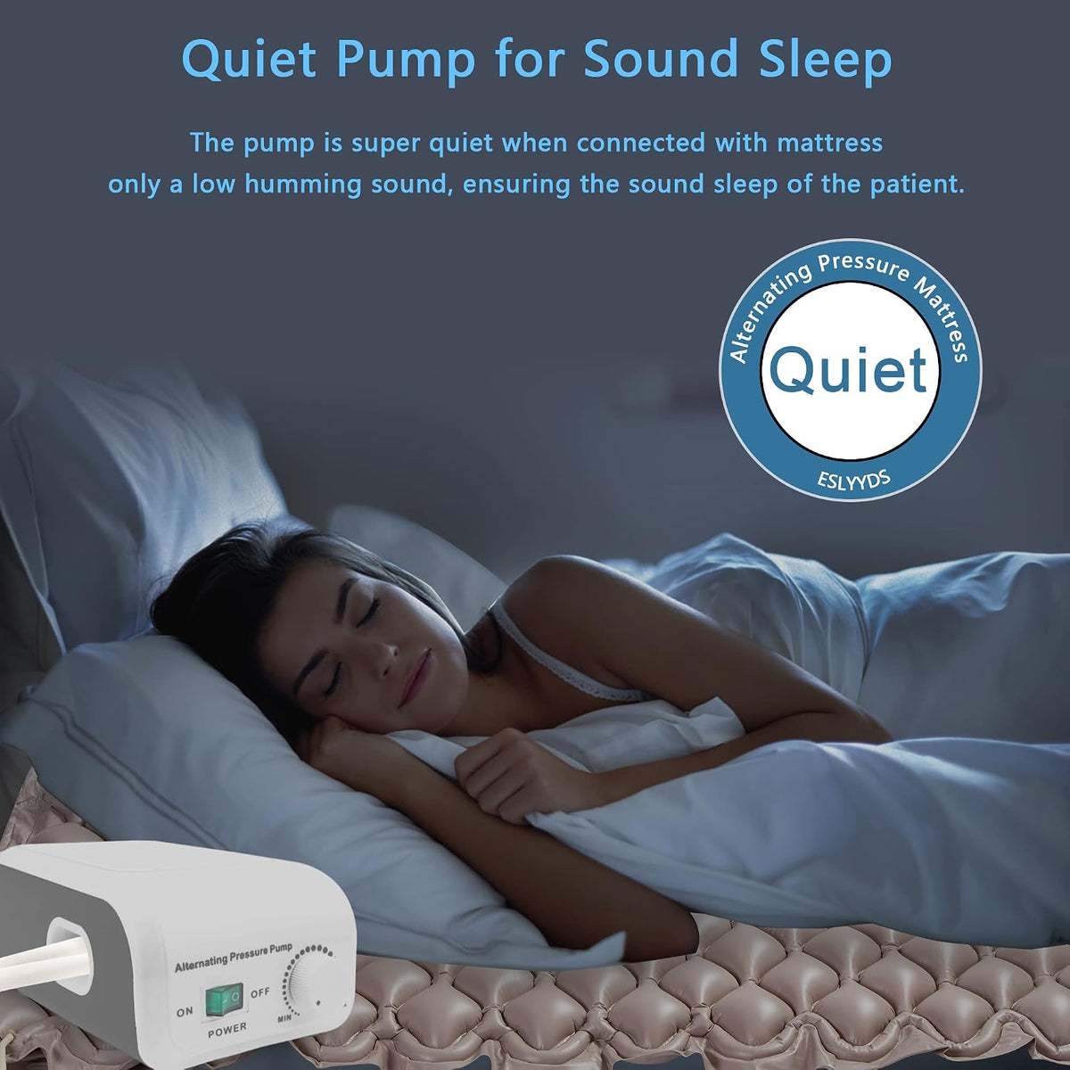 Alternating Air Pressure Mattress for Medical or Standard Bed with Electric Quiet Pump System and Pad Topper to