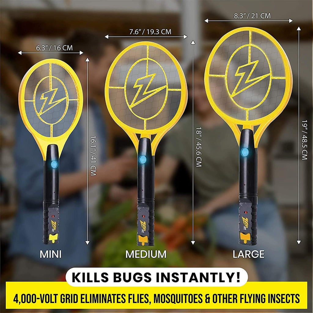 Rechargeable Electric Fly Swatter Racket - 4,000-Volt Mosquito Zapper with USB Charging Cable and Super-Bright LED