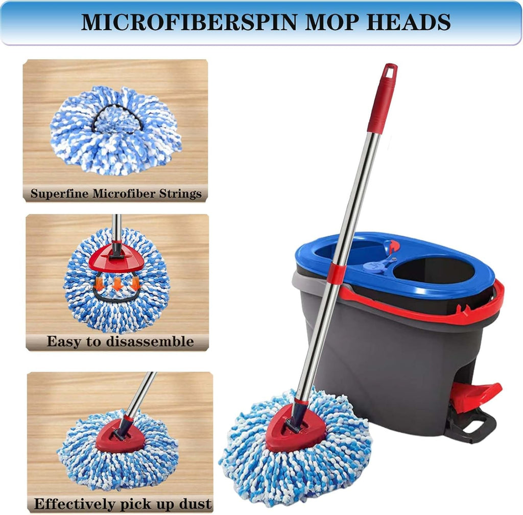 Spin Mop Replace Heads for O Cedar Rinse Clean 2 Tank System, Spin Mop Replacement Head 2 Microfiber Mop Refills, 1
