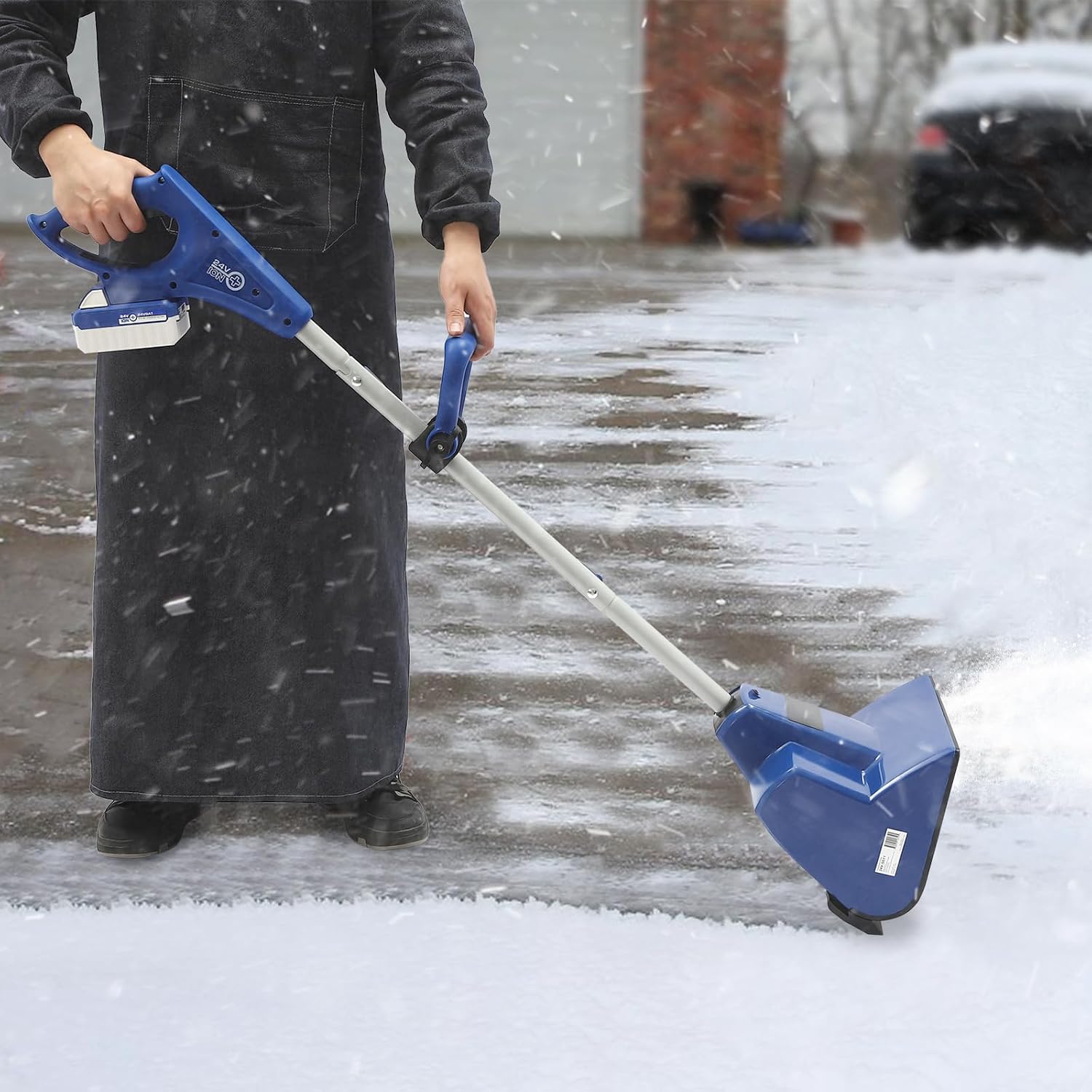 Cordless Snow Thrower, DC 24V 2500RPM High Speed Rechargeable Snow Blower, Portable Electric Snow Sweeper with 11In