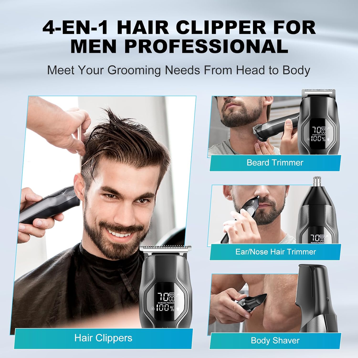 Beard Trimmer for Men - 14 in 1 Professional Mens Grooming Kits, Dual Speed Electric Shaver and Hair Clipper for