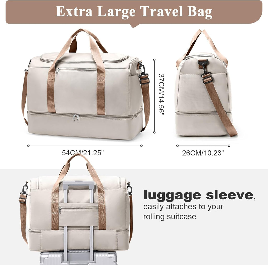 Travel Duffle Bag with Shoe Compartment, XL Weekender Bags for Women, Carry On Overnight Bags for Gym Sports &