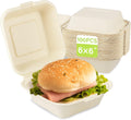 6x6 Compostable Clamshell Food Containers, 100 Pack, Bagasse