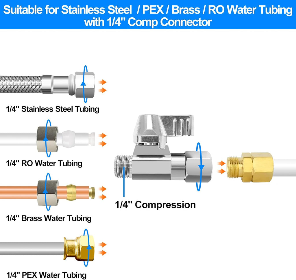 Brass Ball Valve - 1/4" Comp Thread,for Refrigerator,Ice Maker(1Pcs) | 1/4" Comp Female Swivel x 1/4" Comp Male Shut