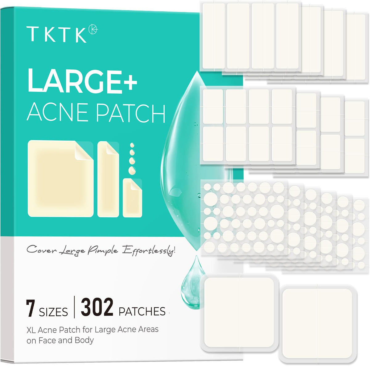 Large Pimple Patches for Face & Body Zit Breakouts, 7 Sizes 302 Count