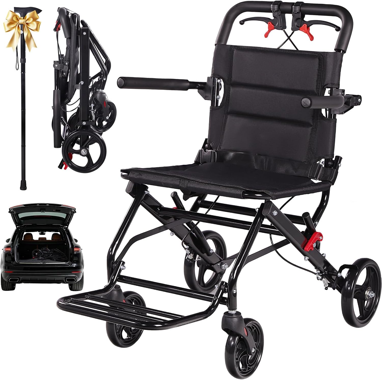 Lightweight Wheelchair with 18.1" Wide Seat, Foldable Transport Chair for Seniors & Adults, Comfortable Portable