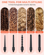 5 in 1 Curling Wand Set, 0.35"-1.25" Interchangeable Ceramic Barrels