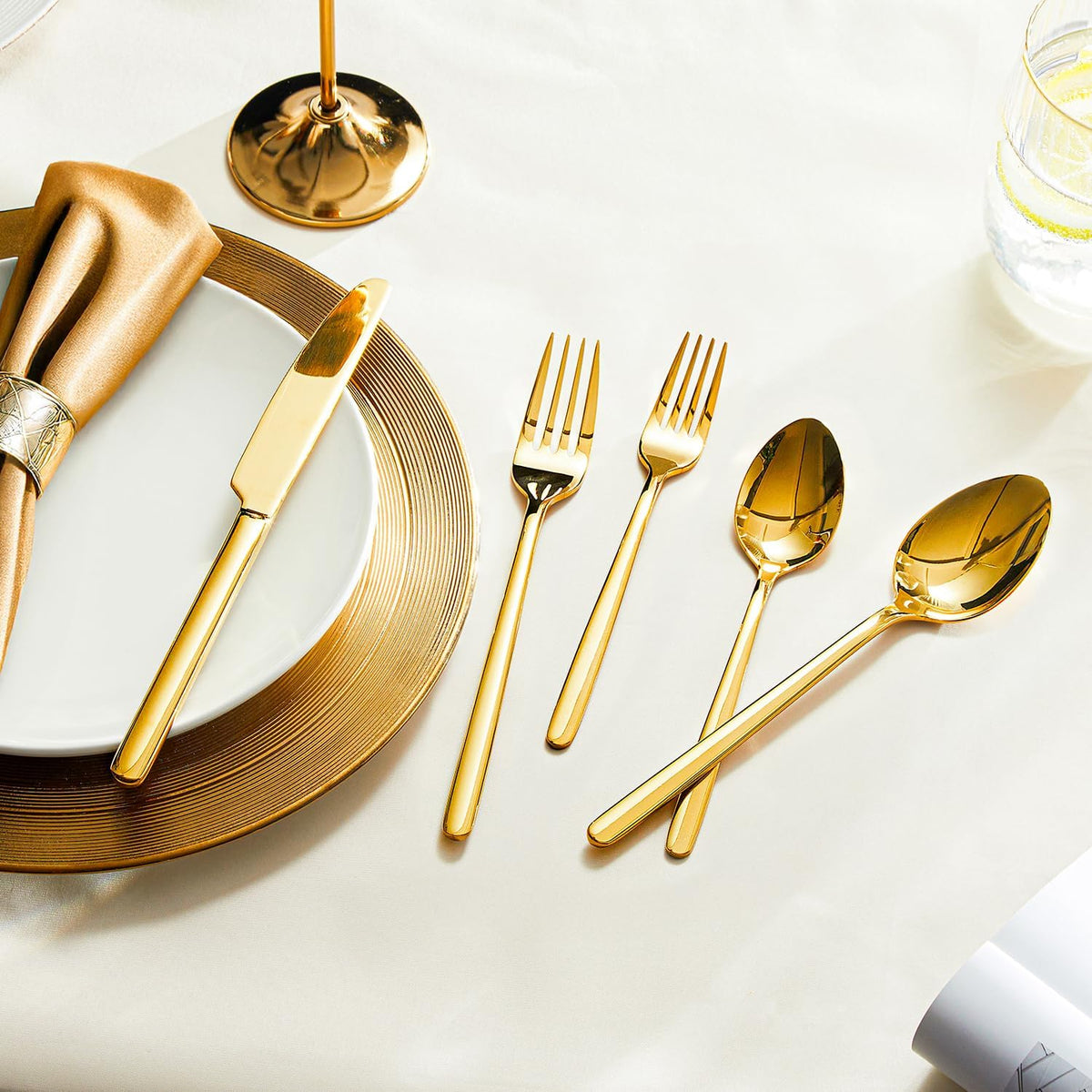 Gold Silverware Set, 60 Piece Flatware Cutlery Set for 12, 18/10 Stainless Steel Silverware Mirror Polished