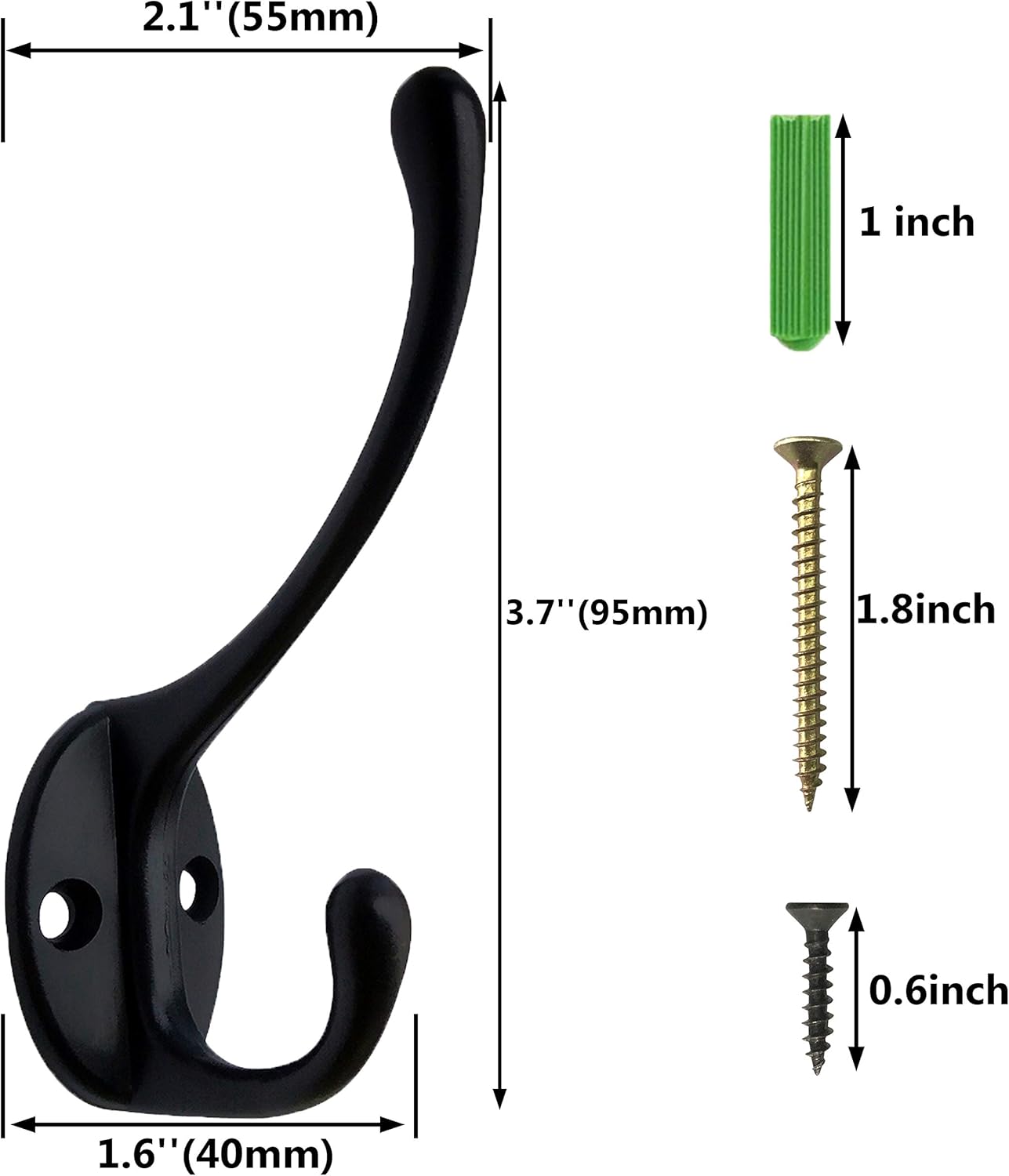 Wall Mounted Coat Rack, Entryway Hanging , Metal Wood Rack with 4 Black Literary Rustic Hooks Rail for Scarf, Bag