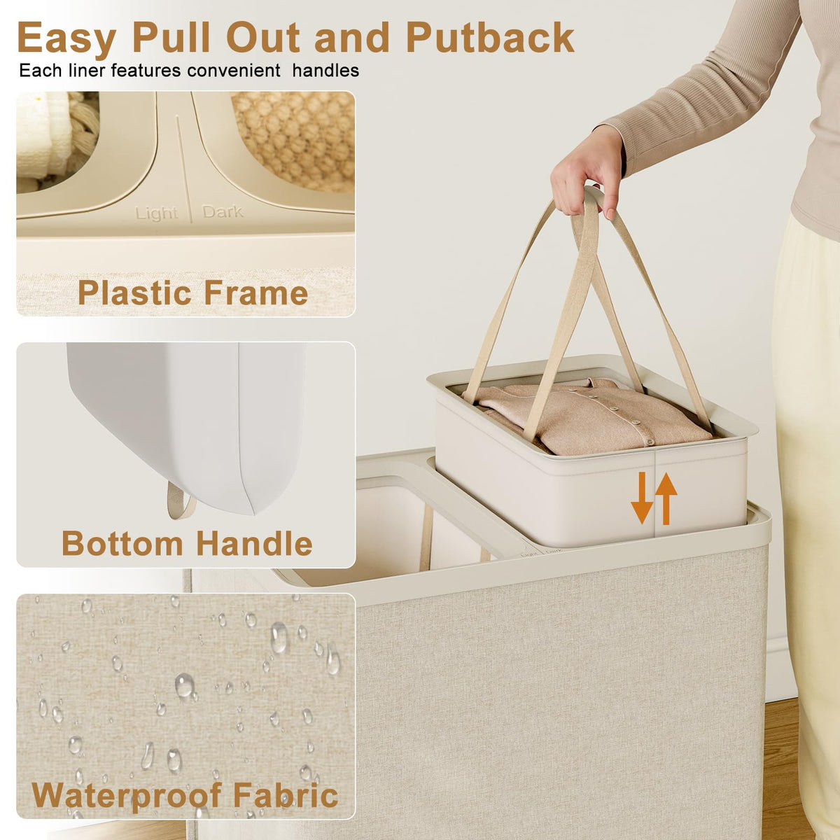 Double Laundry Hamper with Lid, 150L Large Laundry Basket 2 Compartments