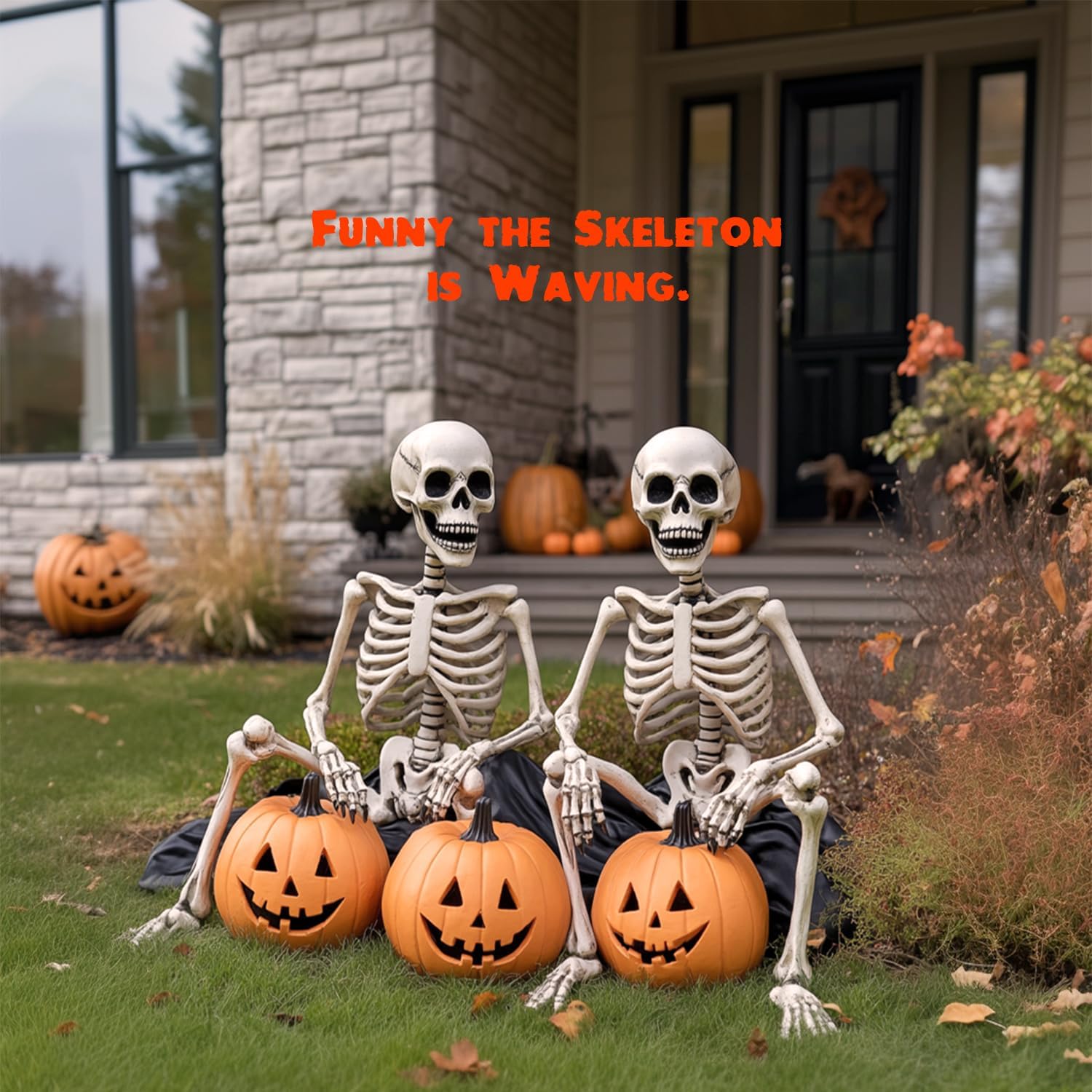 5.4Ft/170cm Posable Halloween Skeleton, Full Body Life Size Skeleton with Movable Joints for Indoor Outdoor Halloween