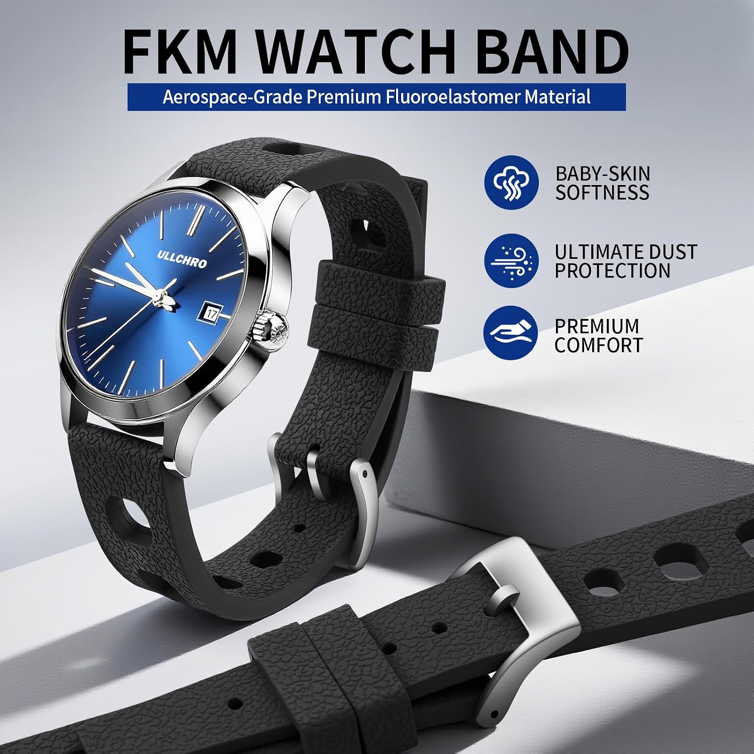 FKM Rubber Watch Strap 20mm, Quick Release Watch Band 22mm for Men Women, Waterproof Soft Premium Fluororubber