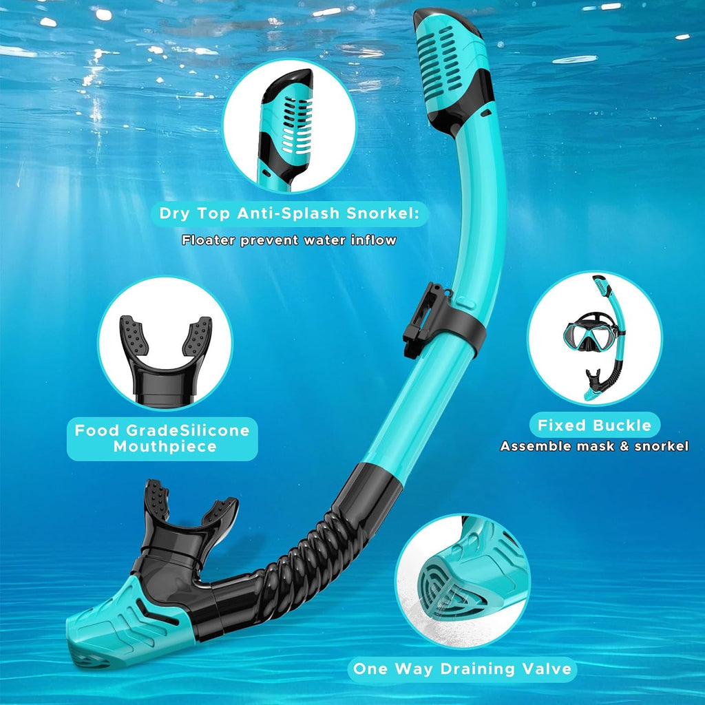 Snorkeling Gear for Adults, Dry Snorkel, Mask Set Adult, Diving Scuba Mask, Scuba Gear, Swimming Goggles with Nose