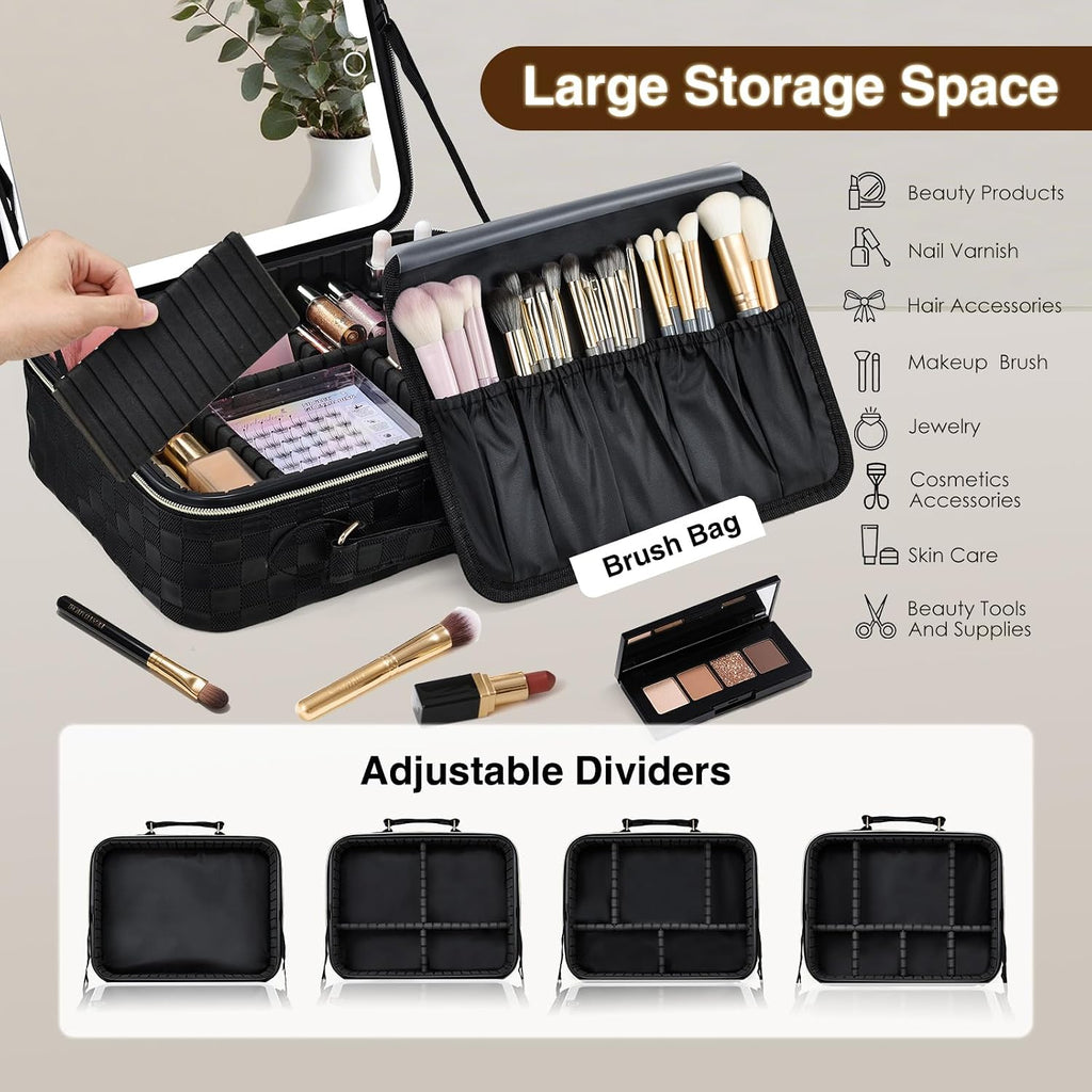 Makeup Bag with LED Lighted Mirror 12.2 IN Travel Makeup Bag Adjustable Brightness in 3 Colors Cosmetic Organizer