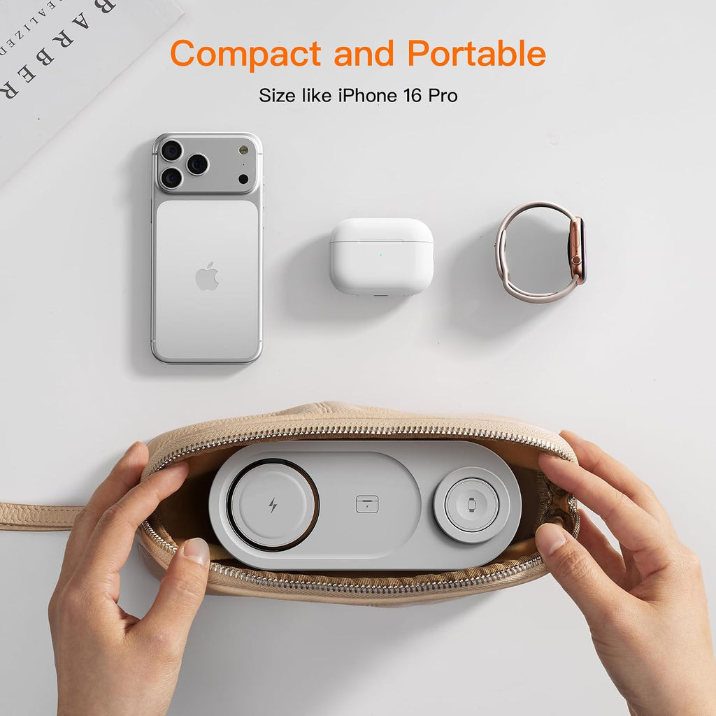 【Travel• Metal Bracket】 Magnetic 3 in 1 Wireless Charging Station,for iPhone17-12,Fast 5W Charger for Apple Watch
