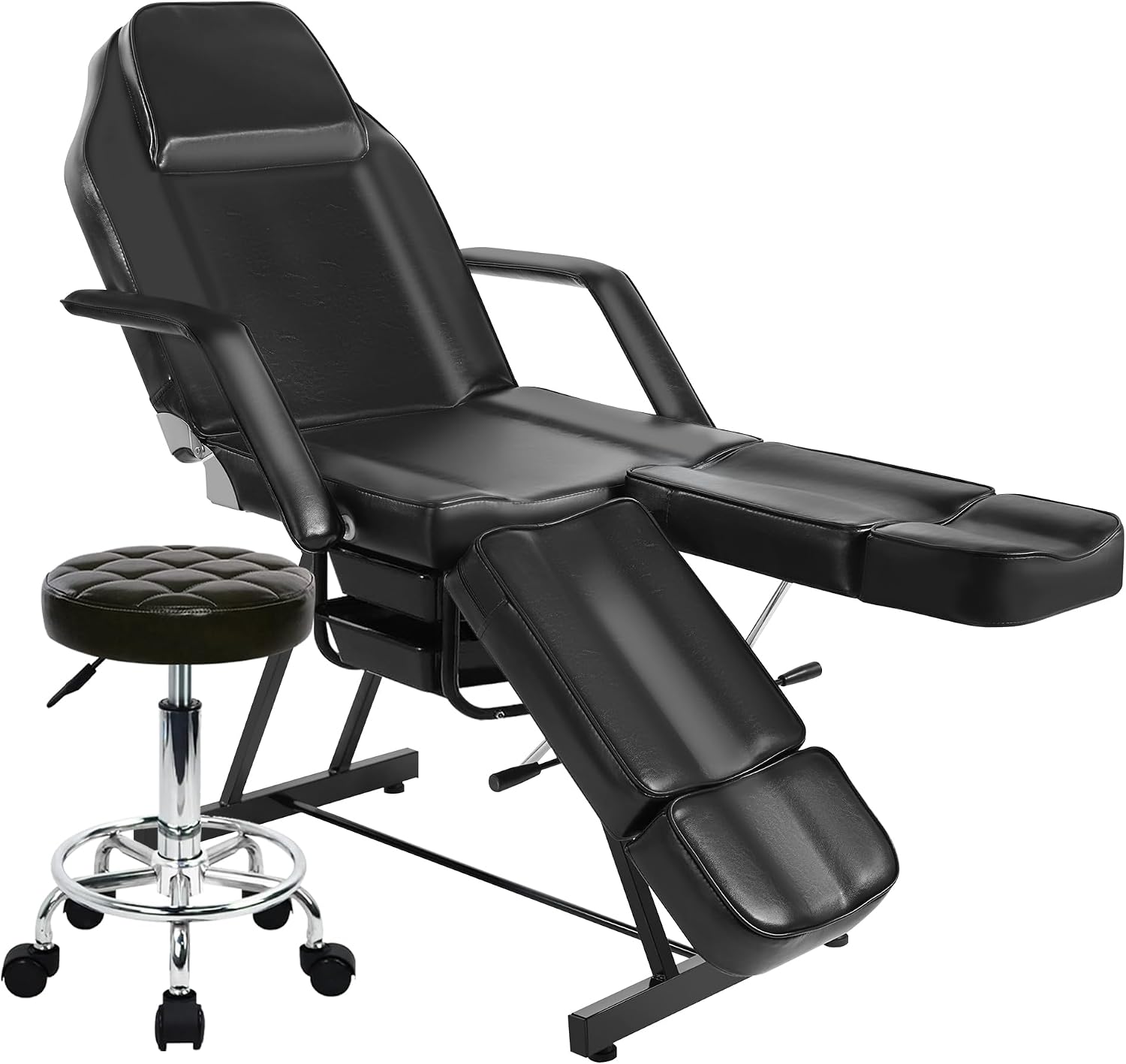 Tattoo Chair for Client, Facial Bed for Esthetician with Hydraulic Stool, Adjustable Massage Table with Split Legs