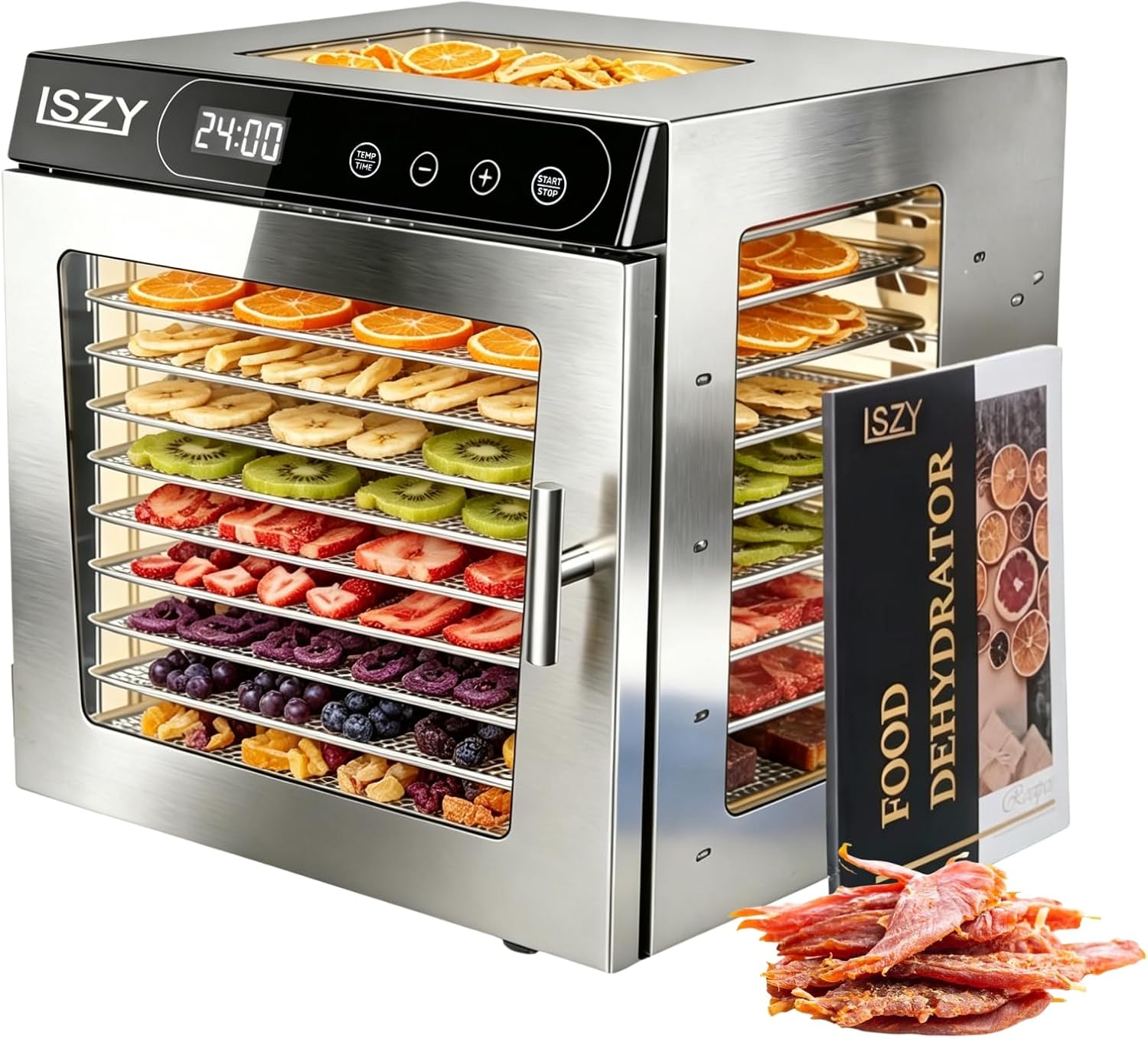 Food Dehydrator Machine, 800W 10 Stainless Steel Trays Dehydrator, 176°F