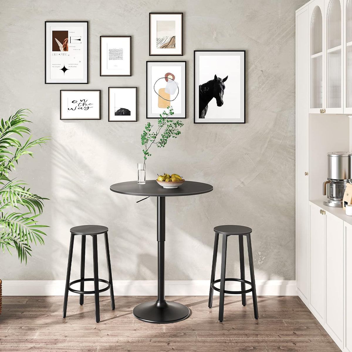 Bar Table, Height-Adjustable Round Pub Table 27-35.4 Inches, Cocktail Table with Sturdy Base, Modern Style, Easy to