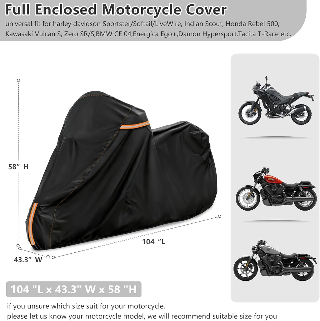 Full Enclosed Motorcycle Cover Waterproof,Heavy Duty 600D Oxford Outdoor Indoor Motorcycle Full Cover with All-Round