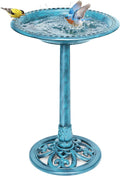 Bird Bath for Outside, Polyresin Pedestal Birdbath, Blue