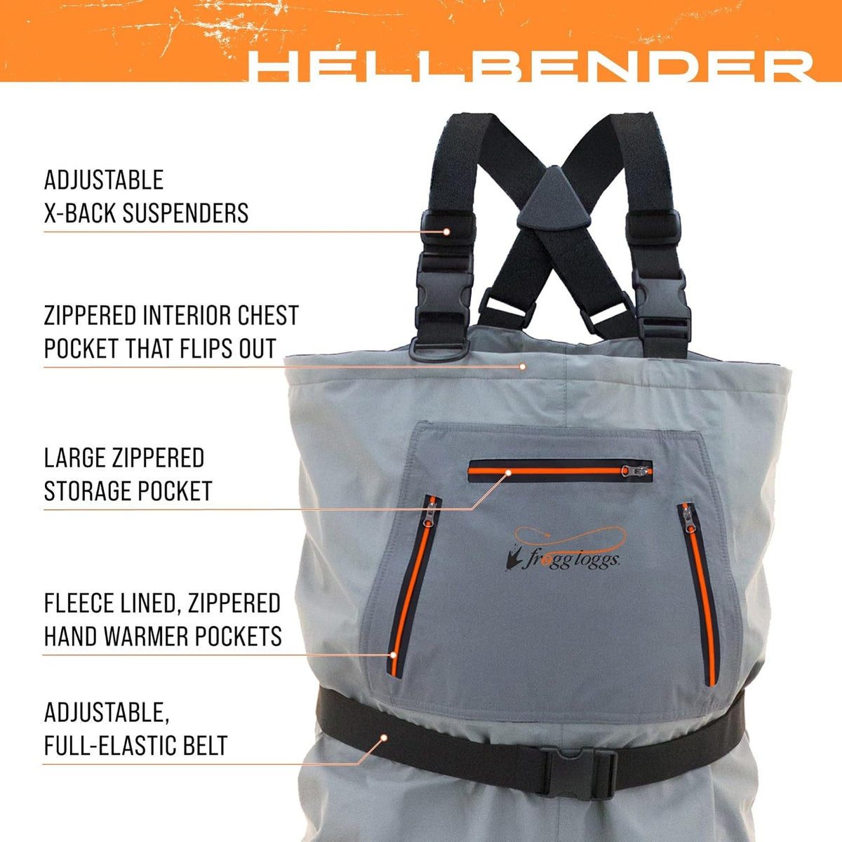 Hellbender Breathable Waterproof Stockingfoot Fishing Chest Wader for Fishing | 4-ply nylon upper, double-reinforced