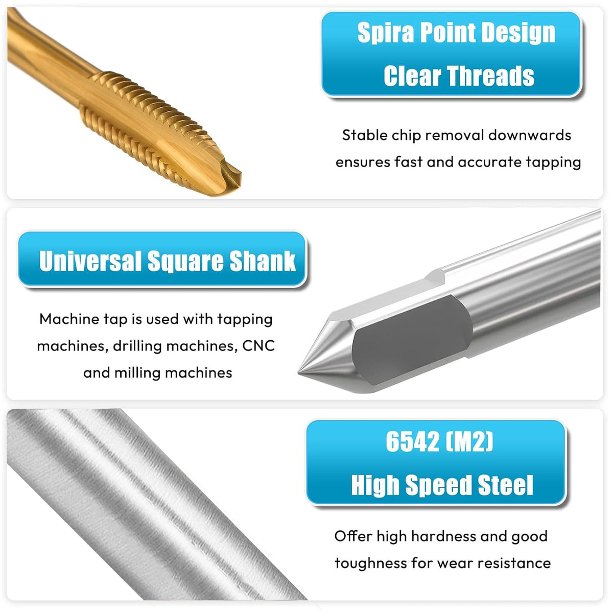 7pcs Spiral Point Thread Tap Set, M2 - M6 Metric Thread Screw Taps