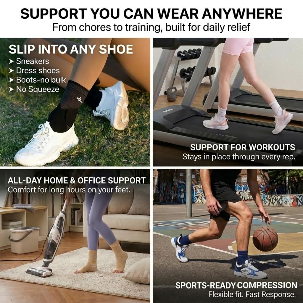 Breathable Ankle Brace Compression Sleeve with Adjustable Strap
