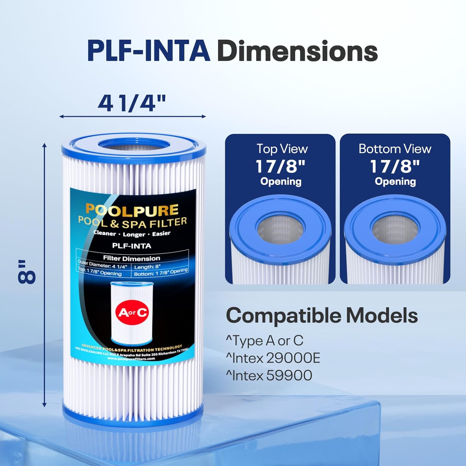 Type A or C / III Pool Filter Replaces Intex 29000E/59900E/#29003E, 1000/1500/530 GPH Filter Pump, C-4607, Funcicle