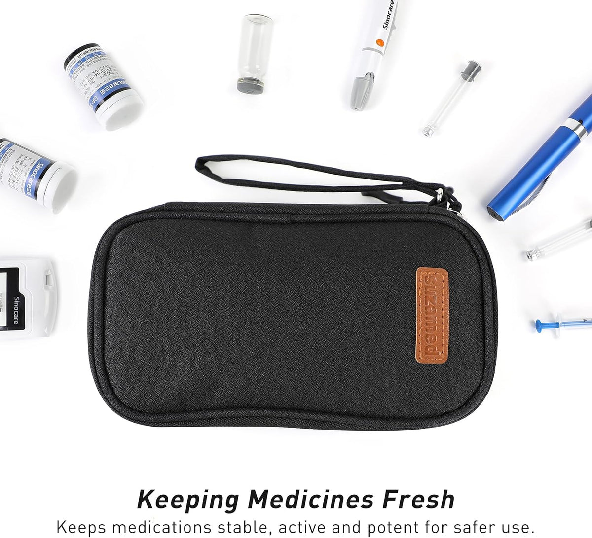 Double Layer Insulin Cooler Travel Case, Expandable Space, Black