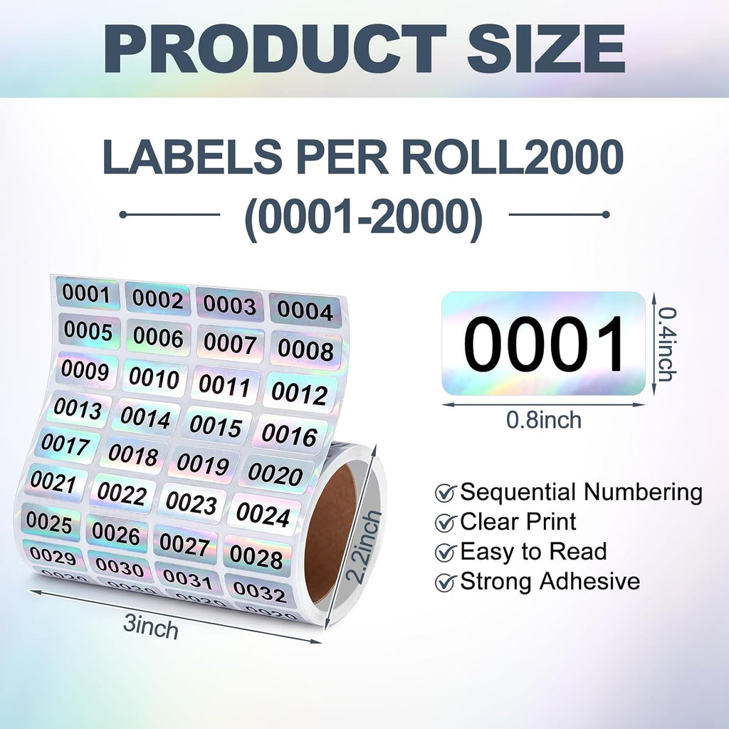 Inventory Labels Consecutive Number Stickers 001-2000, Bright