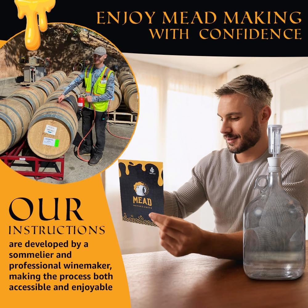 Ultimate Honey Mead Making Kit with Yeast and Starter Home Brew Accessories, Reusable, Step-by-Step Brewing Process