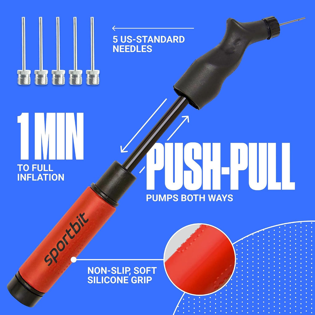 Ball Pump for Sports Balls - Push & Pull Inflating System - Hand Pump for Exercise Balls - Volleyball Pump