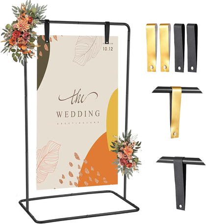 Wedding Welcome Sign Heavy Duty Black Easel Stand With 4 Leather Strap | 68”x31”x 20” Welcome to Our Wedding Sign