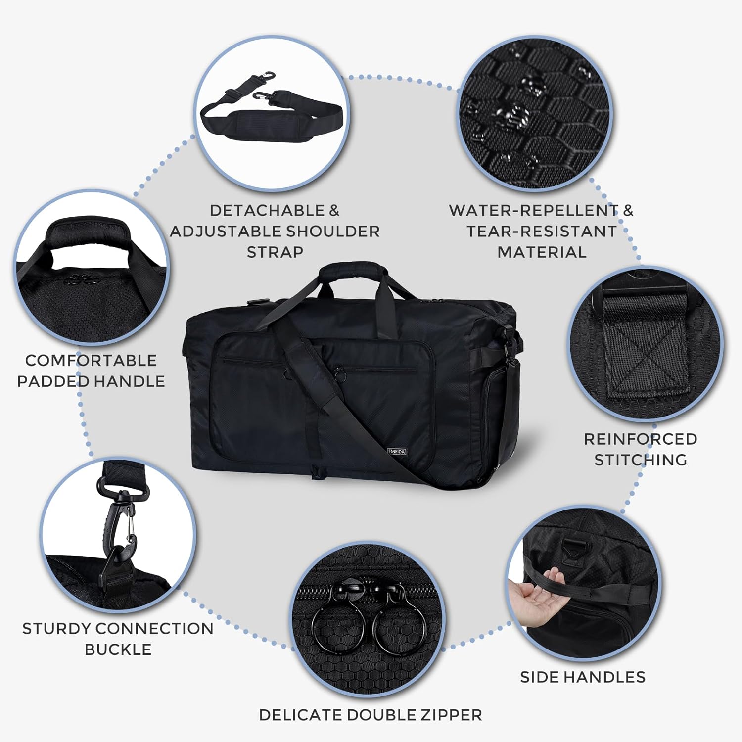 65L Duffle Bag with Shoes Compartment, Foldable Travel Duffel Bags for Men Women, Large Packable Travel Bag Water