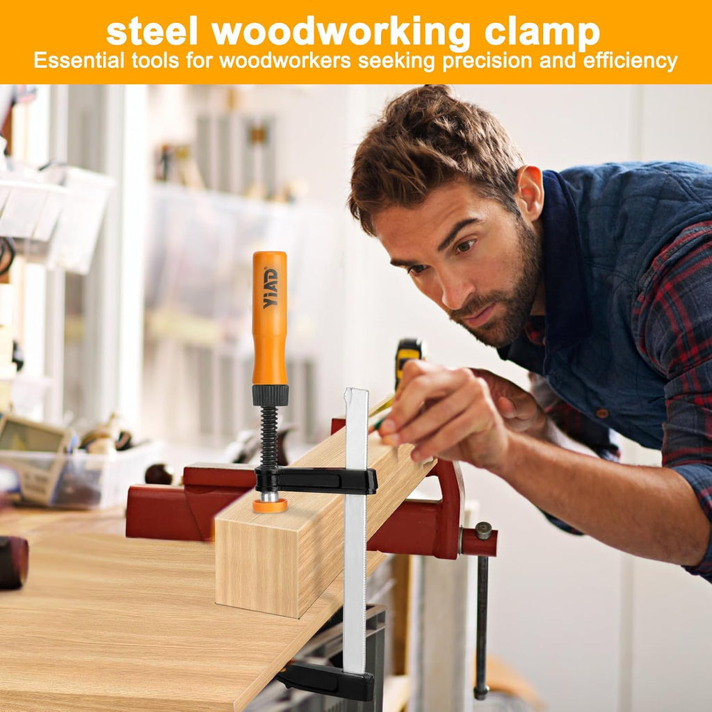 Bar Clamps for Woodworking, 4 Pack 6 Inch F Clamp Set, 300 lbs | 4 pack 6 inch F clamps with 300 lbs force, ergonomic