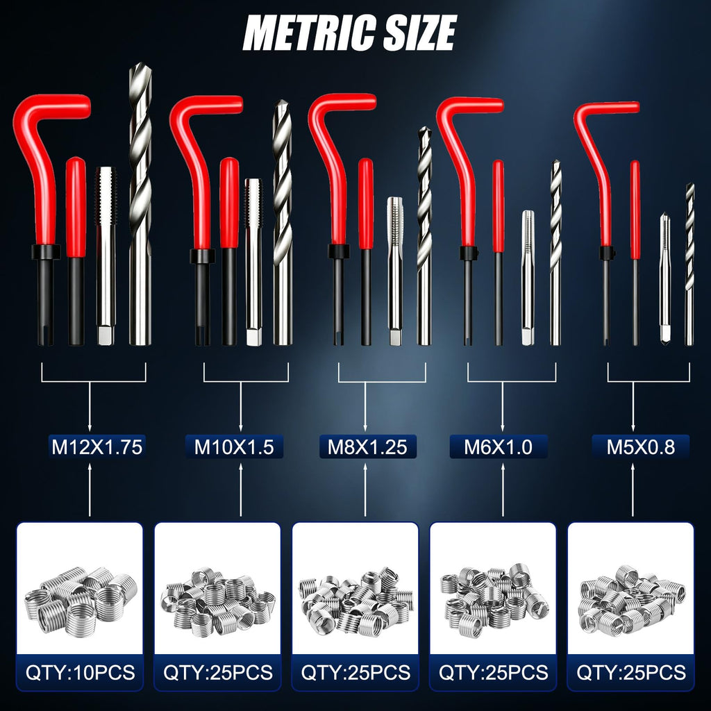 AJulyBee 261Pcs Thread Repair Kit, Metric & SAE Rethreading Tool