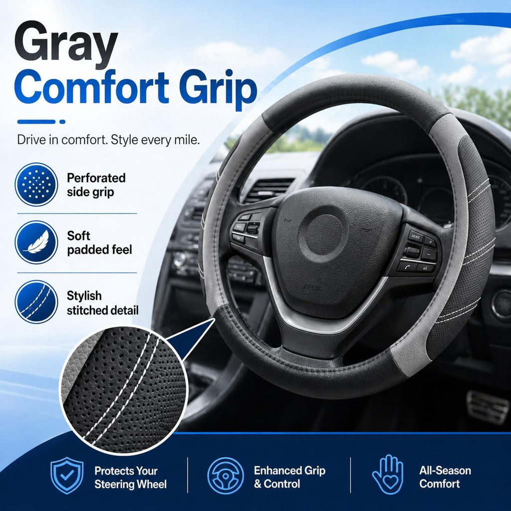 Microfiber Leather Steering Wheel Cover for 14.5" to 15" Wheels, Soft Padded Grip, Textured Anti-Slip Inner Lining