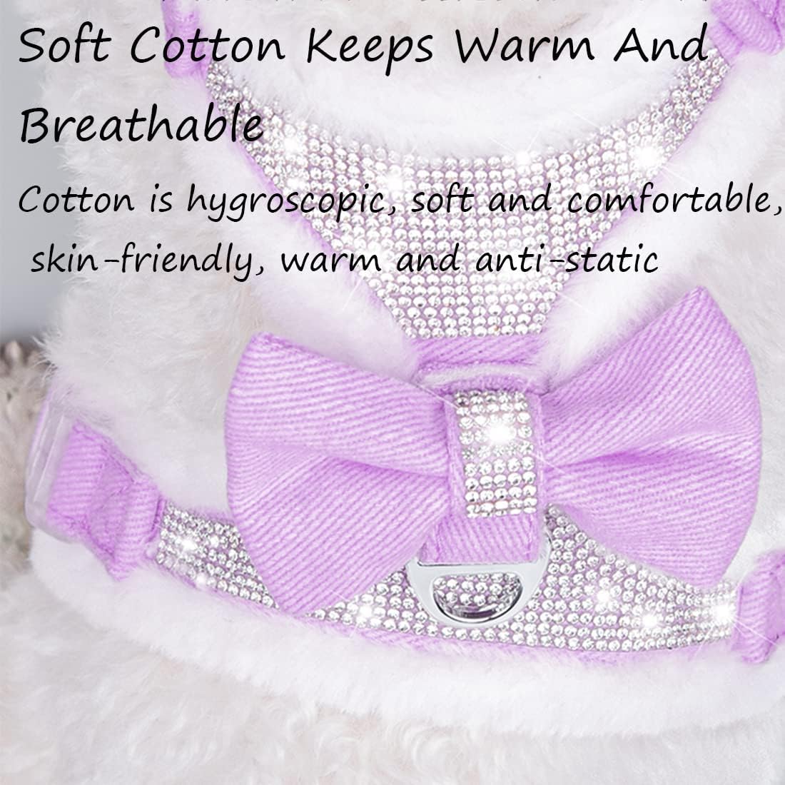 Plush Chest Straps for Dogs, Rhinestone Winter Dog Harness, Vest Bow Harness for Small Medium Dogs