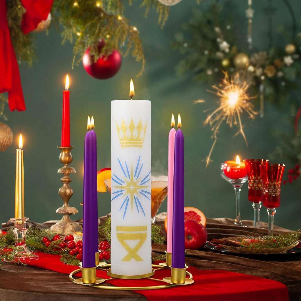 Christmas Advent Wreath Candle Holder with 5 Pillar and Taper Candles Celtic Advent Candleholder Calendar for