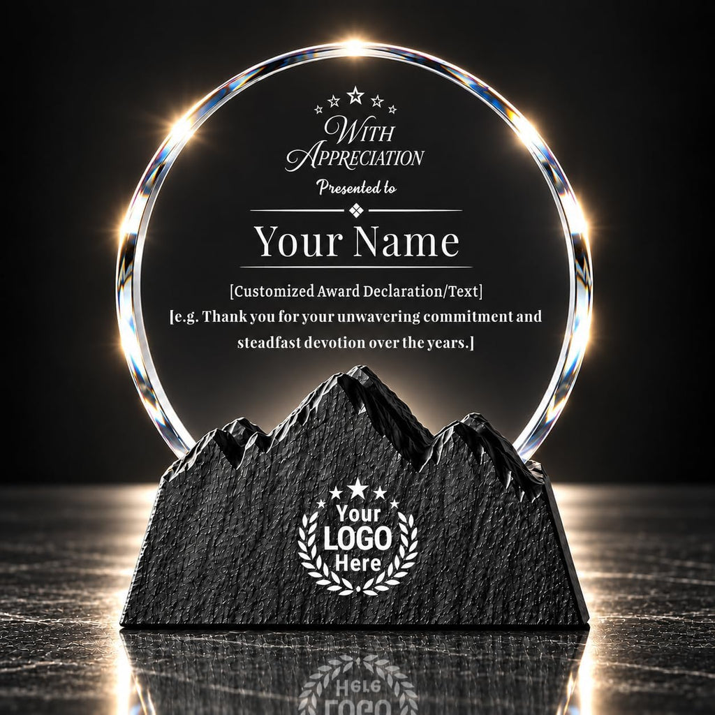 Custom Crystal Trophy with Logo & Text, Employee Recognition Award
