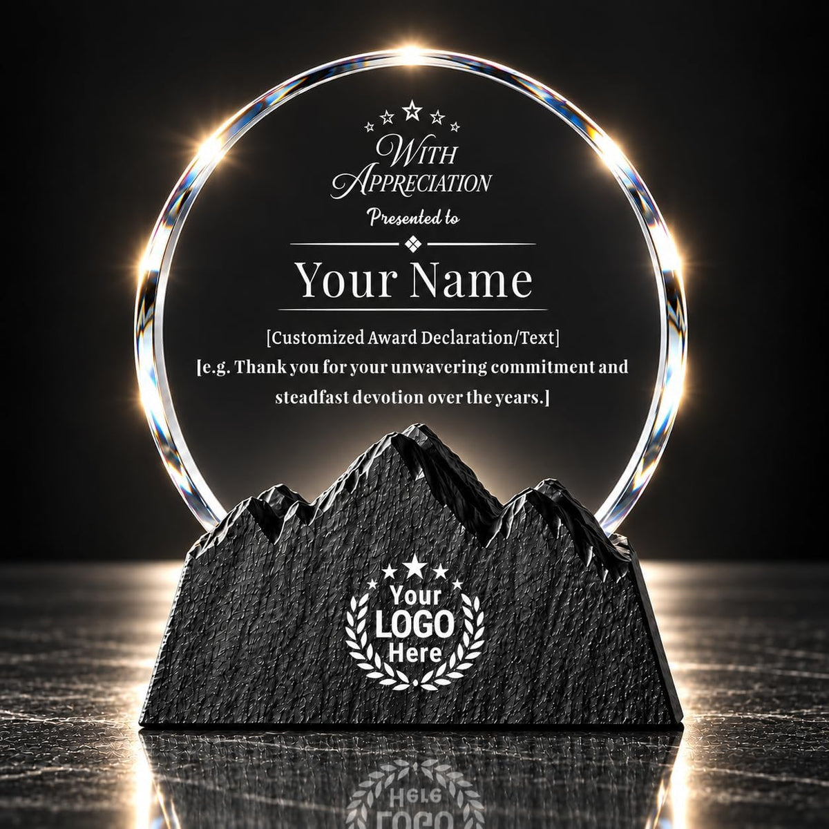 Custom Crystal Trophy with Logo & Text, Employee Recognition Award