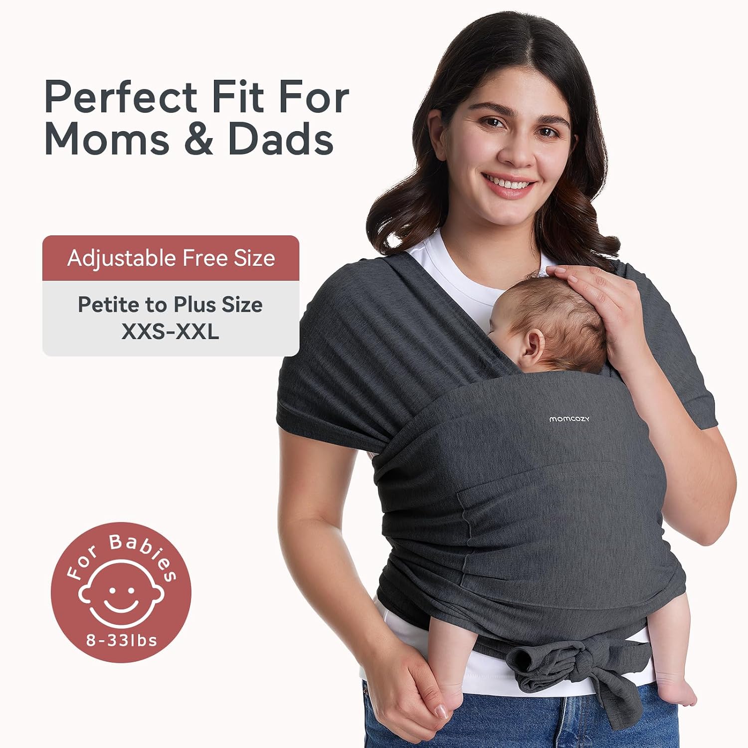 Baby Wrap Carrier, Easy-On 2-Piece Design, Newborn to 33 lb | Easy On Like a T-Shirt, XXS-XXL Adjustable Fit, IHDI