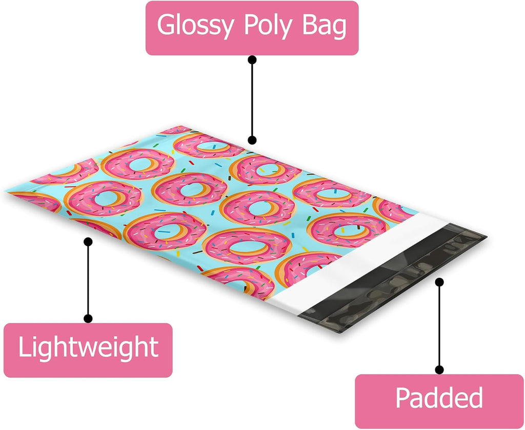 6x9 (100) Sprinkled Donuts Designer Poly Mailers Shipping Envelopes Premium Printed Bags