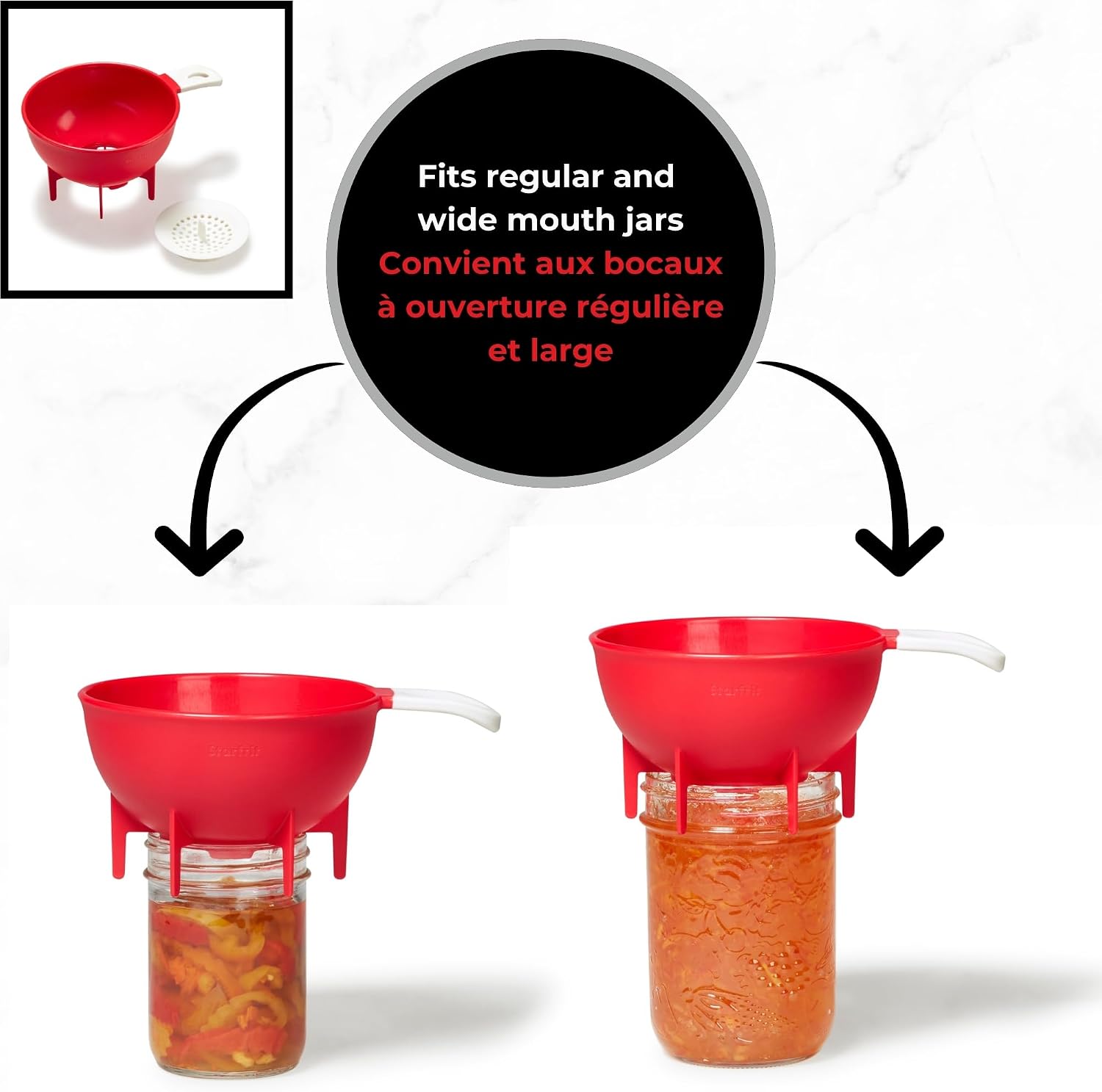 6-Piece Canning Set, Jar Lifter, Funnel & Lid Rack, White & Red