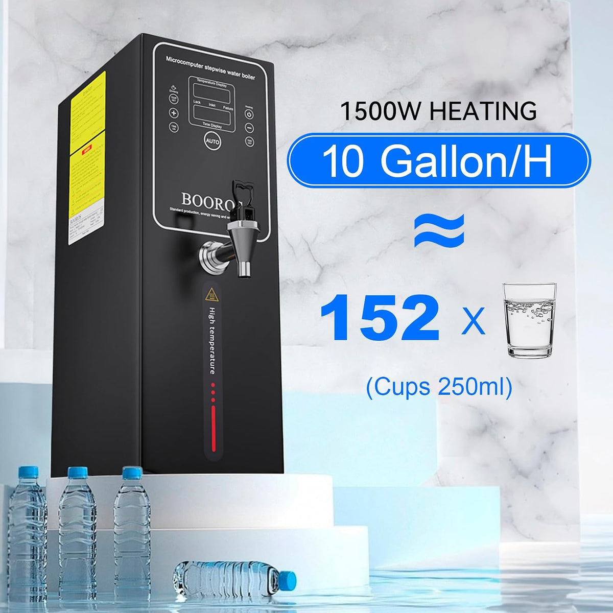 15L Commercial Hot Water Dispenser, 1500W Step Heating, Black